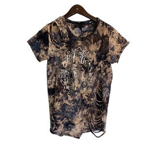 Affliction T Shirt Women's Small Acid Wash Metallic Graphic Distressed Edgy Emo